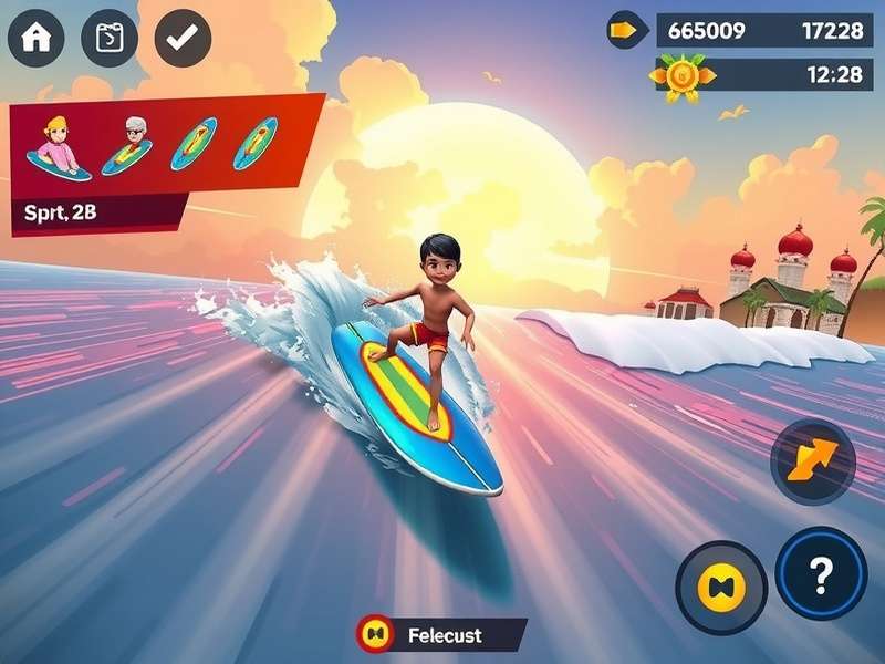 Sunbaked Surf Rider gameplay showing character surfing on waves